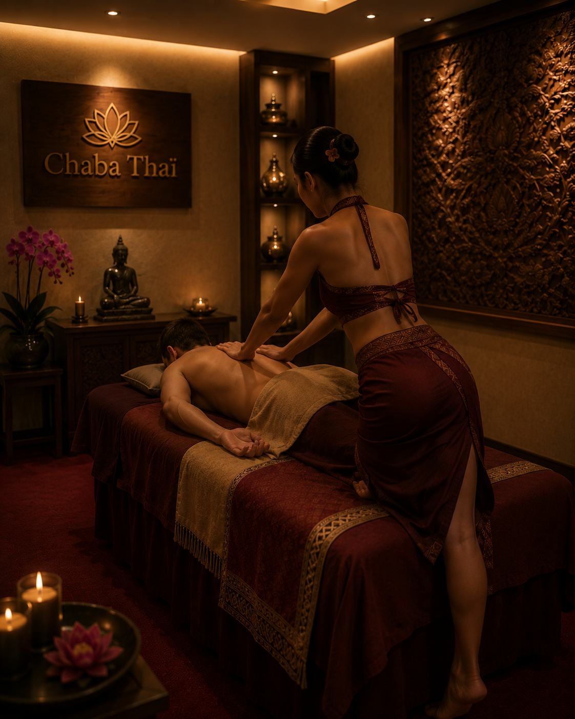 Massage relaxant dans une cabine Chaba Thaï